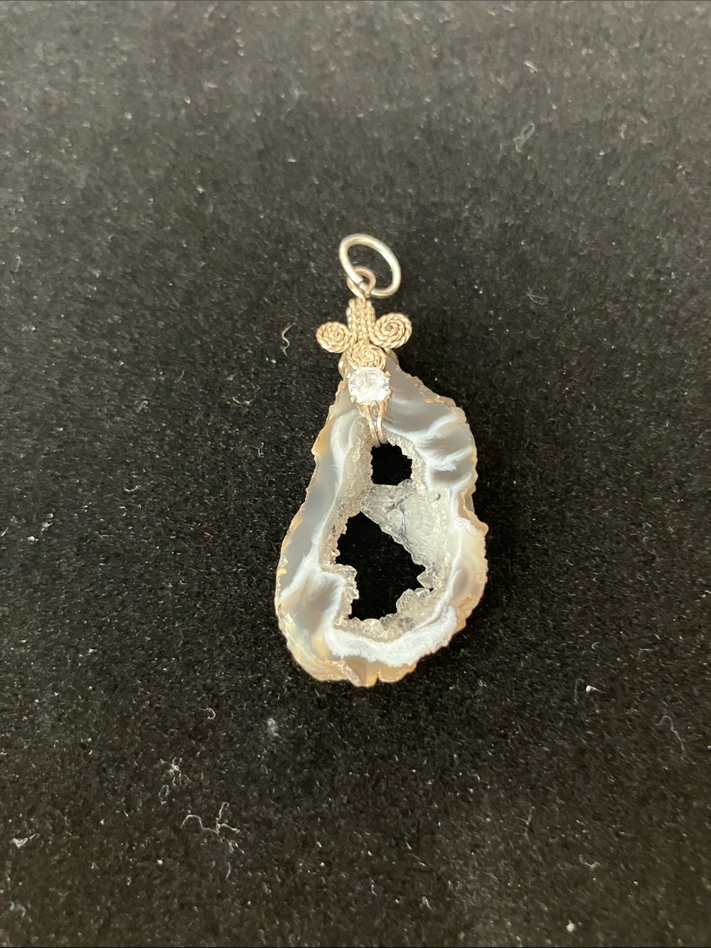 Natural Geode Pendant with CZ